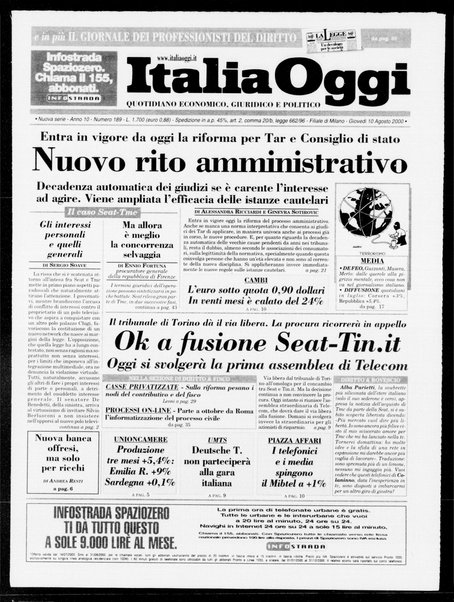 Italia oggi : quotidiano di economia finanza e politica